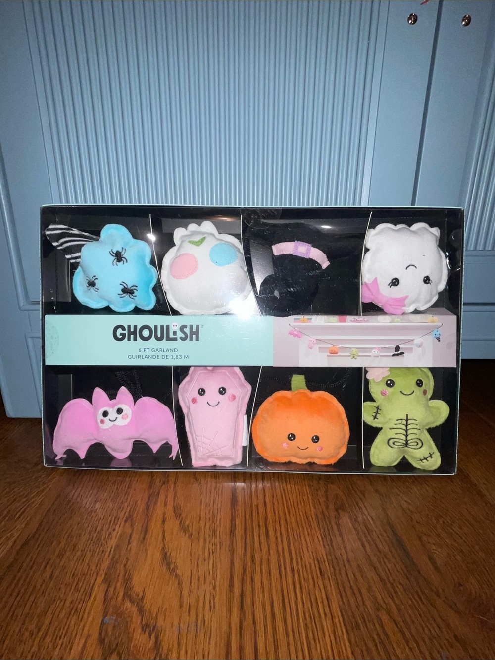 Ghoulish 6 Ft Plush Halloween Garland Pastel Ghost Pumpkin Bat NIB